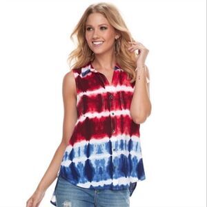 Rock & Republic Womens Patriotic Red/White/Blue Tye Dye Sleeveless‎ Top Size XS